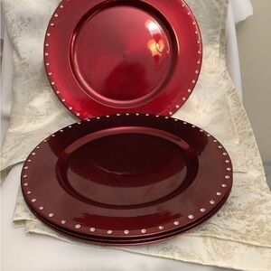 4 Red w/faux Stones Charger Plates